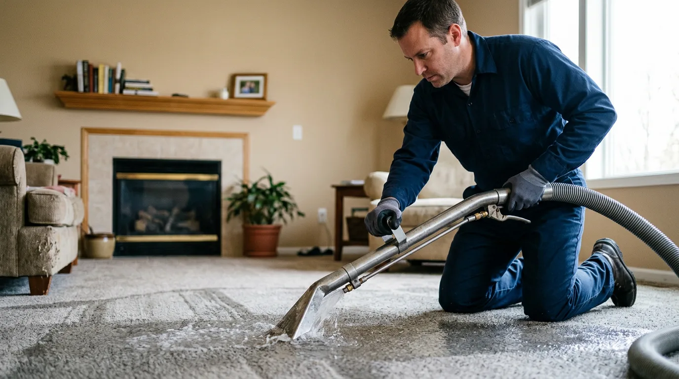 Water damage restoration technician working near Warren, NJ